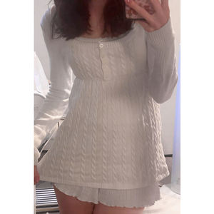 Suéter de Punto Trenzado con Cuello Cuadrado para Mujer, Botones en la Parte Delantera, Color Sólido, Estilo Informal para Otoño e Invierno, Mezcla de Viscosa y Poliéster - Product Image 4