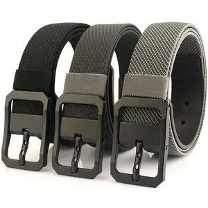 2024 New Fashion 3.8cm Wide Elastic Webbing Patchwork PU Belt Ends Pin Buckle Stretch Belts for Men