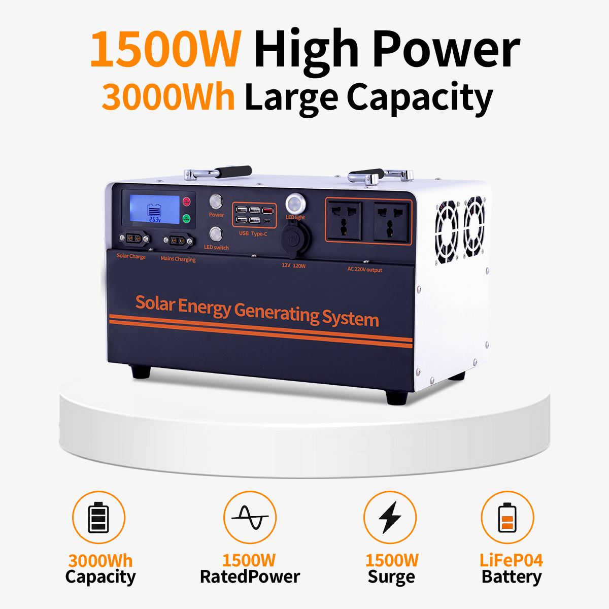 3000WH Household Solar Grid LiFePO4 Battery MPPT Home Use Emergency Storage Portable Power Station RV Port Pure Sine Wave EU · image 3