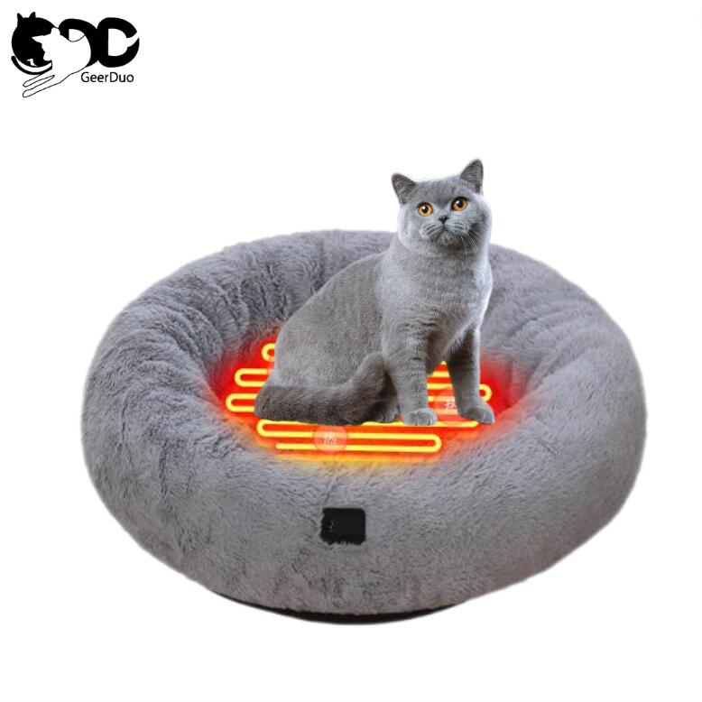 GeerDuo Luxury peluche Pet cuscino riscaldante più caldo rotondo ciambella riscaldata cuccia per cani gatto stufetta nido con tempo e Temp