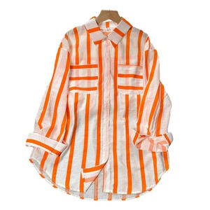 Diskon besar musim gugur baru mantel garis vertikal panjang kemeja wanita Korea kasual kerah longgar serbaguna blus wanita 2024 - Product Image 6