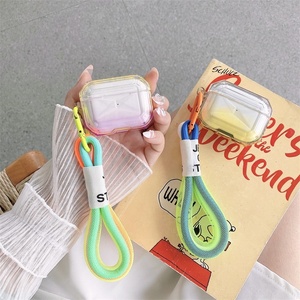 Étui de protection intégrale transparent en TPU/<span class=keywords><strong>TPE</strong></span> dégradé pour écouteurs sans fil, style streetwear, avec dragonne - Product Image 1