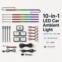 Kit de Luces Ambientales para Auto Trontech Dual Zone 10 en 1, CHASER RGB, Control de Doble Zona, Tira LED Cortable de 110 cm, Control por Aplicación, Sincronización con Música