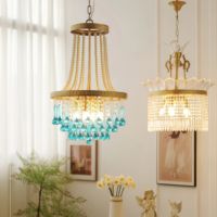 Lustre vintage en cristal doré à perles, avec gouttes turquoise, lampe suspendue de luxe pour salon, décoration d'hôtel