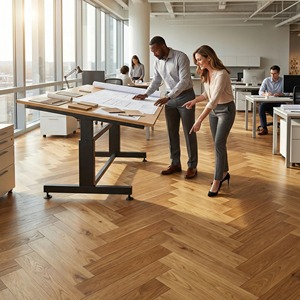 Suelo de Roble Termotratado con Diseño de Espina de Pescado de 690x127 mm, Capa de Seguridad, Diseño Ecológico para Centros de Aprendizaje, Uso en Exteriores y Salas de Estar - Product Image 6