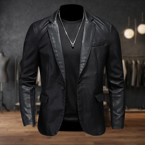 Men's 100% Polyester Punk Style Slim Fit Single Button Stand Collar <b>Smart</b> <b>Casual</b> Blazer <b>Jacket</b> Autumn Solid Color Regular Sleeve - Product Image 2