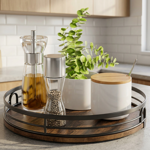 Bandeja de Almacenamiento de Té de Una Sola Capa, Portátil, de Madera Maciza con Lacado Japonés Moderno, para Cocina, Baño, Armario, Almacenamiento de Postres y Pasteles - Product Image 1