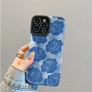 Custodia per cellulare in TPU in similpelle con stampa di rose blu bellissime per <span class=keywords><strong>iPhone</strong></span> X, XR, <span class=keywords><strong>11</strong></span>, 12, 13, 14, 15, 16, 17, 18 Pro Max - Product Image 3