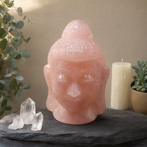 Tête de Bouddha en quartz rose - sculpture artisanale du visage serein du Bouddha - cristal/reiki/énergie de guérison - 4,8 pouces et 1,16 kg - Product Image 3
