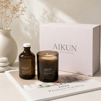 Aikun - Juego de Regalo de Lujo de 2 Piezas para el Hogar, Caja de Fragancia con Vela Aromática en Vaso de Ámbar y Difusor de Varillas, Ideal para Spa, Hotel, Bodas, Venta al por Mayor