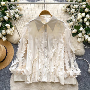 Camicette <span class=keywords><strong>Vintage</strong></span> a Maniche Lunghe in Rete per Donna, Camicie Tinta Unita, <span class=keywords><strong>Top</strong></span> Retrò, Abbigliamento Femminile all'Ingrosso - Product Image 1