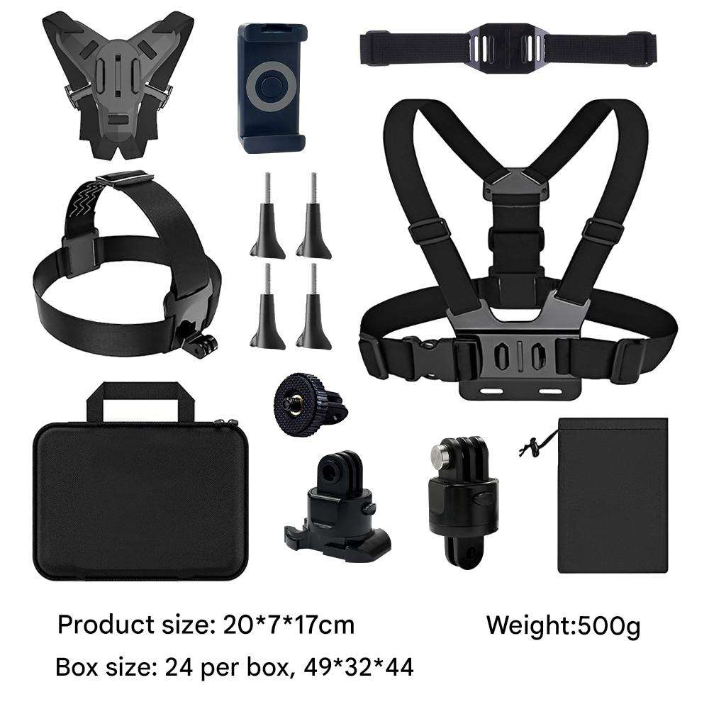 HONGDAK for Gopro 14 in 1 Suit Cycling Chest Strap Helmet Bracket Magnetic Adapter Mobile Phone Clip Middle Bag Set