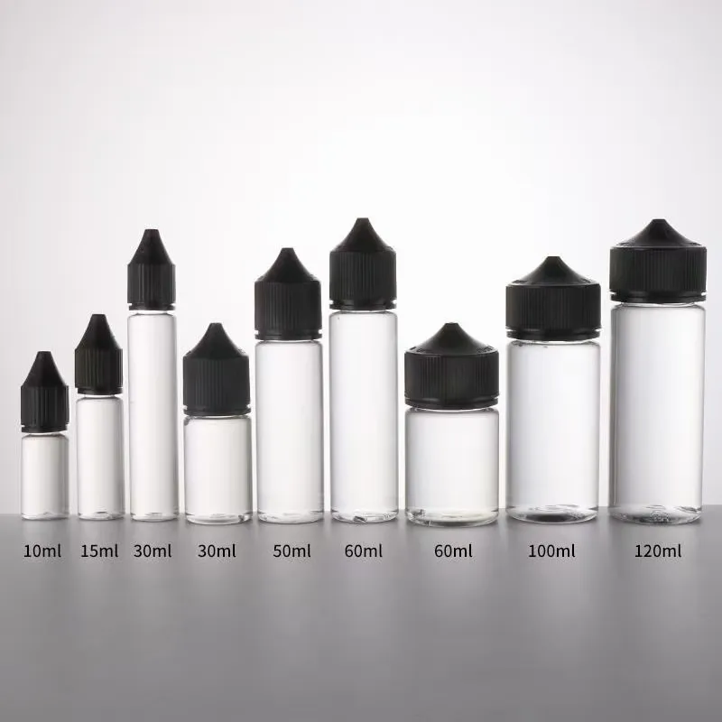 Heißer Verkauf 10ml 15ml 30ml 50ml 60ml 100ml 120ml transparente schwarze Kunststoff-V3-Flasche PET-Kunststoff-Flüssigkeits-Tropf flasche