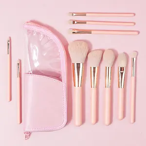 New Private Label Cute Face Eye Pink Makeup Brush Set With Bag Custom Logo Fan Brush For Eye Shadow Mascara Concealer Eyeliner