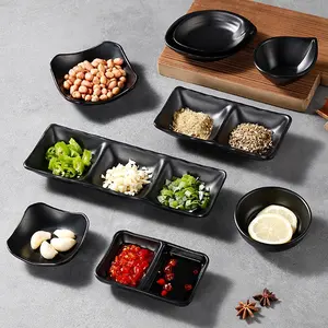 Japanese Melamine Dinnerware Bowls Black Small Soy Sauce Dish Plate For Restaurant