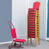 Chaise de Salle à Manger Empilable avec Structure en Acier Métallique et Coussin en Tissu, Dossier en Fer Fleuri, Chaises de Banquet pour Hôtel Intérieur/Extérieur