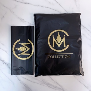 Wholesale Matte Black Zipper <b>Bags</b> Custom Shiny Gold Logo Luxury PE Zip Pouches Garment <b>Packaging</b> <b>Bags</b> - Product Image 5