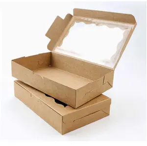 Brown Kraft Cookie Boxes with Clear Window 7" x 4 3/8" x 1 1/2" Cake Boxes Eco-friendly Pastry Boxes