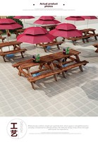 Ensemble de table de pique-nique en bois épaissi anti-corrosion, chaise de salle à manger d'extérieur avec trou pour parasol, pour usage en restaurant