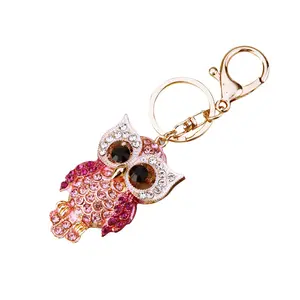 Diamond European and American owl car key ring Creative women's bags hanging ornaments Cross-border metal key chain ring gifts