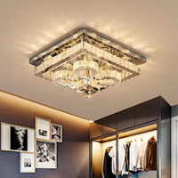 Lustre en cristal de luxe en promotion, luminaire de plafond moderne pour chambre à coucher, lampe LED avec commande par application, design carré ou rectangulaire