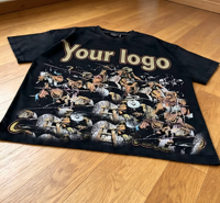 T-shirt surdimensionné en tricot personnalisé avec strass, vintage, délavé à l'acide, col rond, 100% coton lourd, impression DTG pour hommes