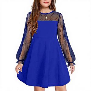 Abito corto a trapezio con maniche lunghe a sbuffo, stampa a contrasto in mesh, vita alta e tasche per <span class=keywords><strong>bambina</strong></span> Arshiner, per età 6-13 anni - Product Image 1