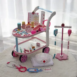 Coche médico <span class=keywords><strong>familiar</strong></span> de madera para niños, carrito de simulación de inyección IV, juguetes educativos para niños y niñas - Product Image 1