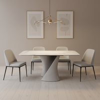 Table à manger rectangulaire en marbre blanc de luxe moderne, base sculpturale torsadée, meuble de maison en céramique frittée, directement de l'usine