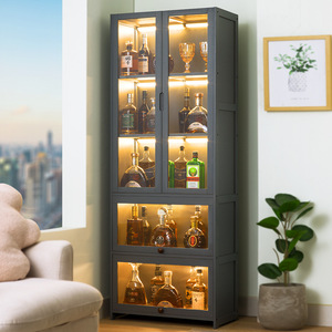Mueble Bar con Puertas de Vidrio de 900 mm de Altura, Almacenamiento para Sala de Estar, Superficie de Bambú - Product Image 1