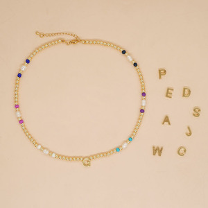 N,1286 Dainty Tiny Rainbow Seed Beads perle espacée et boule d'or perlée plaqué or 18k Alphabet lettre <span class=keywords><strong>initiale</strong></span> Charm Necklace - Product Image 4