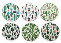 Ensemble de 6 tasses en céramique à motif de cactus de dessin animé imprimé en 3D UV, écologiques, avec dessous de verre en liège, diamètre 10,3 cm, pour usage domestique