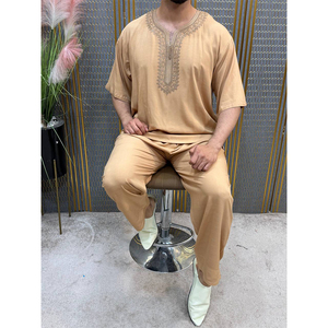 Artisan Moroccan Short Sleeve Jabador For <b>Men</b> Traditional Islamic <b>Thobe</b> Casual Lounge Summer Wear - Product Image 3