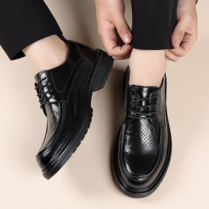 Chaussures en cuir pour hommes 2026, décontractées d'été, à bout ouvert, respirantes, à large embout, noires, pour affaires et occasions formelles - Product Image 5