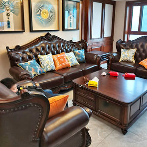 أريكة فاخرة من الجلد الطبيعي عالي الجودة بتصميم قطاعي على الطراز الأوروبي، مصنوعة من جلد البقر الفاخر، ثلاثية المقاعد لغرفة المعيشة - Product Image 3