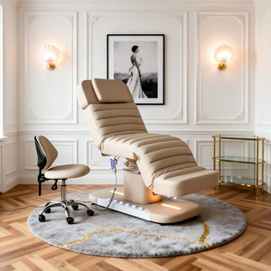 Table de massage électrique moderne beige certifiée CE à 3 moteurs, réglable en hauteur, avec mousse à mémoire de forme et revêtement PU, pour salon de beauté et spa médical - Product Image 6