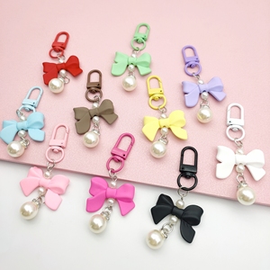 Trendy Girls Mobile Phone Decorations Painted Clasp Wallet Accessories Acrylic Cute Bow Pearl KeyChains Coin Purse Keychain