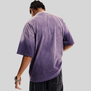 T-shirt Oversize HONTON in Cotone Pesante Lavato Effetto Vintage <span class=keywords><strong>Viola</strong></span> Sfumato da Uomo, con Spalle Cadenti, Stile Streetwear Casual - Product Image 2