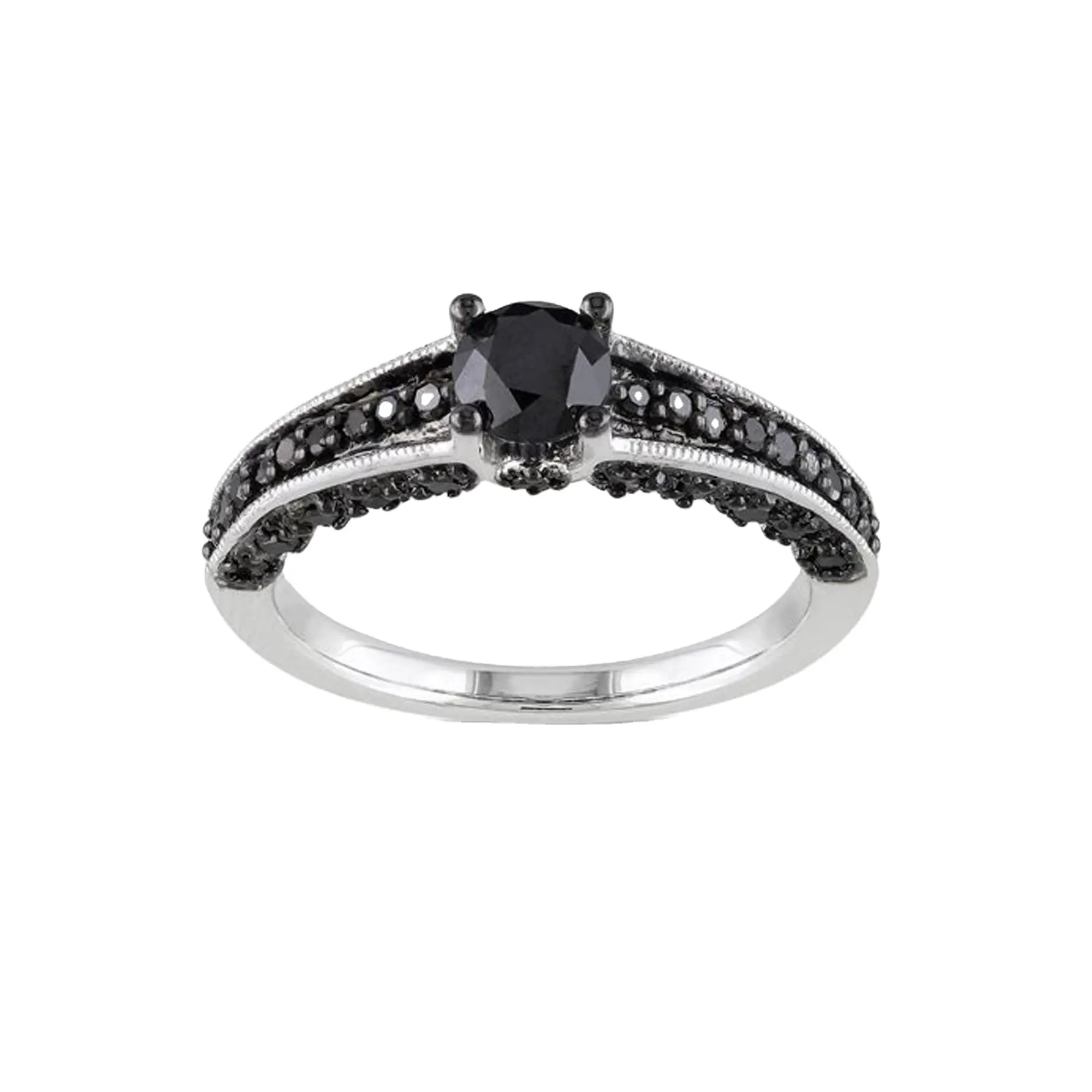 Anillo de Plata de Ley 925 auténtica con canal de circón negro para mujer anillo de bodas