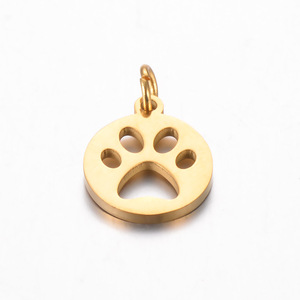 Abalorios de corte de pulido de acero inoxidable, letras de amor, patas de gato/perro, colgante pequeño, accesorios de joyería grabados chapados en oro - Product Image 4