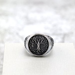Anillo de acero inoxidable yunnique para hombre, diseño de árbol de la vida vikingo, joyería redonda estilo Hip Hop, regalo para él - Product Image 3