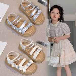 2025 Summer New Girls' Rhinestone Princess Sandals Soft Soled Beach <b>Shoes</b>-Middle Large Size - Product Image 4