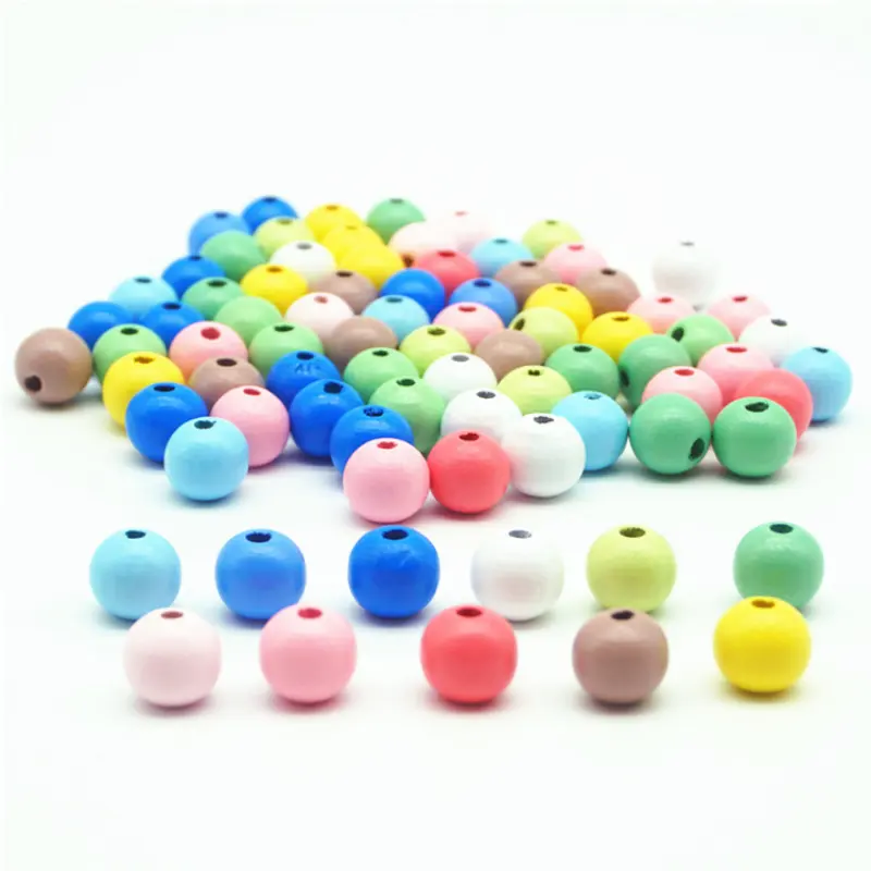 Collier — boules de couleur bonbon en bois pour bricolage, accessoires, perles rondes colorées, 1 pièce