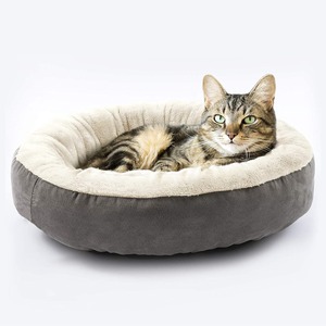 Cama redonda para gatos, cama suave y cálida para mascotas, para gatos y perros pequeños, cómoda alfombra para dormir, uso en interiores, azul con forro blanco - Product Image 2