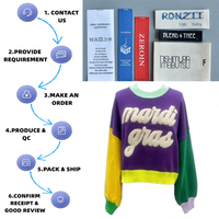 Pull oversize color block violet, or et vert, pull festif en chenille avec patchs Mardi Gras, pull Mardi Gras