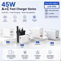 Cargador Rápido HNT ODM/OEM de 45W con USB-A+ Tipo-C y Enchufe US/UK/EU/AU/KC, Adaptador de Carga Rápida PD20w para iPhone 15/16