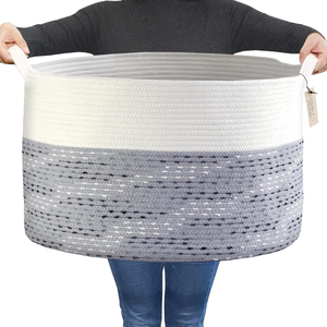 <span class=keywords><strong>Panier</strong></span> en tissu tissé pour chambre d'enfant en coton gris avec <span class=keywords><strong>pompon</strong></span> XXXL pour le salon Rangement des jouets pour chiens - Product Image 2