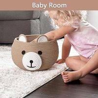 Panier de rangement multifonctionnel en corde de coton écologique pour bébés et enfants, avec poignées, motif ours mignon, petit panier de rangement pour animaux de la nurserie, couleur kaki