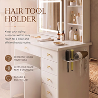 En gros Coiffeuse blanche en MDF pour maquillage avec miroir LED, 5 tiroirs, étagères de rangement et tabouret