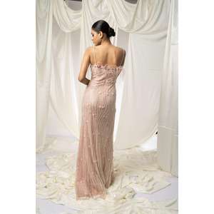 ชุดราตรีผู้หญิงคุณภาพพรีเมียม ผ้าเนื้อเนียน แต่งผ้าตาข่าย เหมาะสำหรับงานเลี้ยงอาหารค่ำหรืองานอีเว้นท์สุดหรู นำเข้าจากอินเดีย - Product Image 4